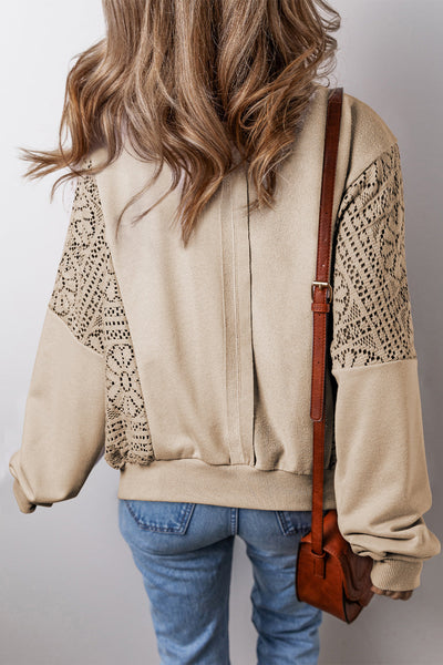 Women's Parchment Knit Crochet Sweatshirt with Exposed Seams and Ribbed Trim - Stylish, Comfortable, and Versatile