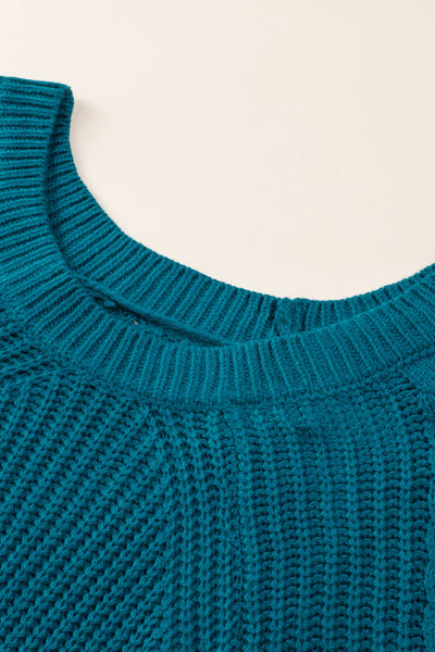 Chic Women's Blue Knit Sweater - Soft, Stylish, Relaxed Fit Perfect for Casual Outings and Everyday Comfort