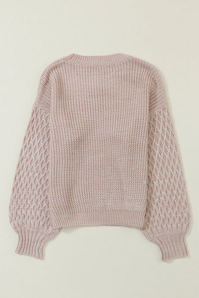 Cozy Women's Parchment Cable Knit Drop Shoulder Sweater - Trendy Fall & Winter Essential for Effortless Style
