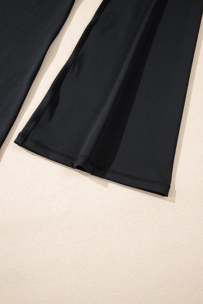 Women Black High-Waisted V-Shape Flared Leggings - Stylish Comfort for Casual and Active Wear Enthusiasts