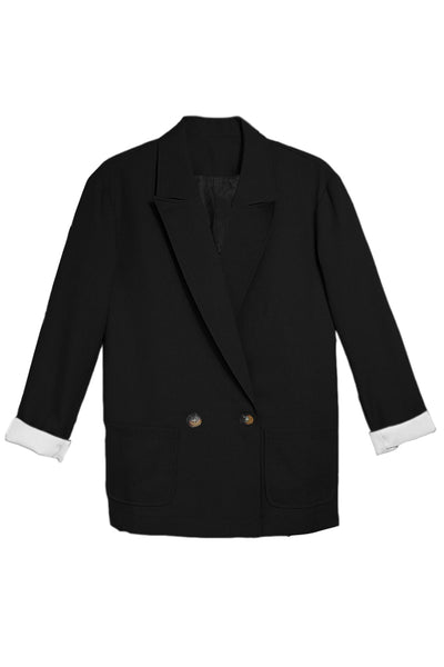 Elegant Lapel Open Front Blazer with Color Block Design