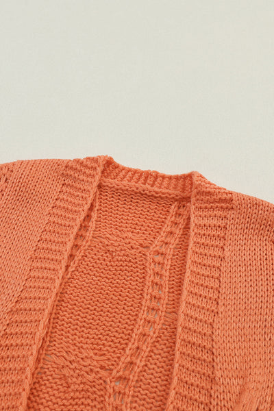 Classic Cable Knit Open-Front Cardigan with Ribbed Trim