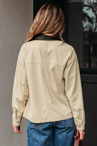 Stylish Women's Black Leather Collar Jacket - Fitted Fall Layering Essential with Chic Design and Comfort
