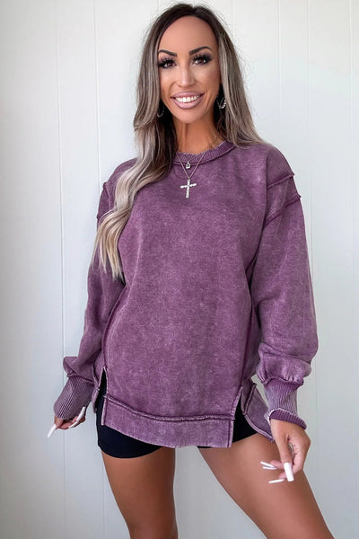 Cozy Women's Valerian Mineral Wash Pullover Sweatshirt with Exposed Seams Unique, Stylish Comfort for Every Occasion