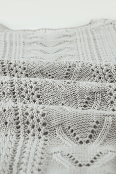 Women's Elegant Gray Crochet Lace Sweater - Cozy Long Sleeve Knit Top for Chic Fall Style and Comfort