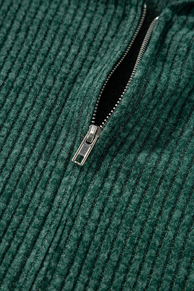 Cozy Women's Evergreen Ribbed Zip-Up Hoodie with Drawstring, Casual Fit for Everyday Style and Comfort