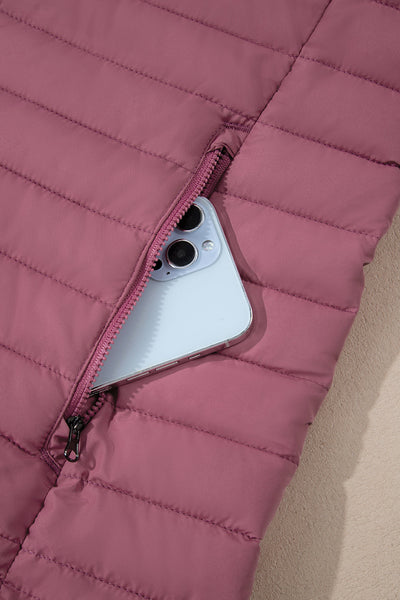 Women's Burgundy Quilted Puffer Jacket with Zip-Up Closure - Stylish, Warm, and Perfect for Winter Adventures
