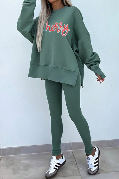 Women's Merry Sequin Graphic Sweatshirt and Leggings Set with practical styling and dependable silhouette control.