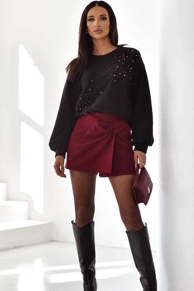 Chic Women's Black Rhinestone Pullover Sweatshirt - Sparkling Casual Style for Effortless Comfort and Trendy Looks