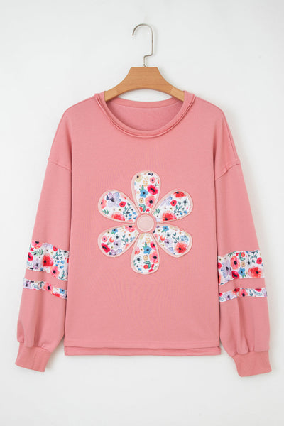 Cozy Floral Patch Women's Sweatshirt - Soft Cotton, Casual Everyday Style with Relaxed Fit for Ultimate Comfort