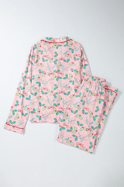 Cozy Women's Multicolor Floral Christmas Pajama Set - Relaxed Fit Holiday Sleepwear for Festive Comfort