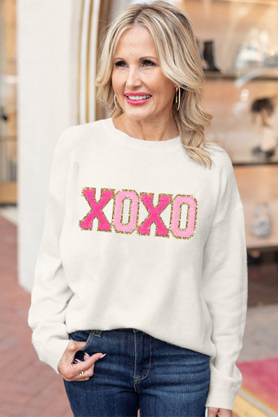Women's Casual White Glitter Print Sweater with Round Neck - Stylish and Comfortable for Everyday Fashion