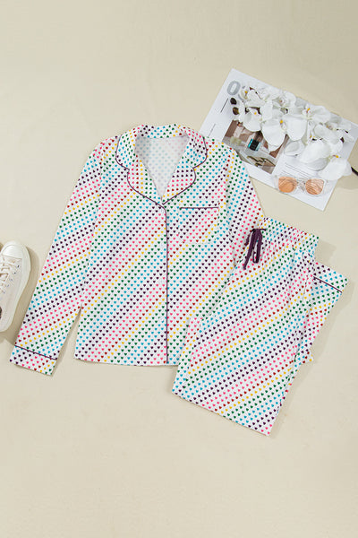 Women's Rainbow Heart Print Long Sleeve Pajama Set