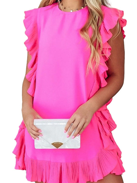 Women's Flirty Ruffle Sleeve Open Back Dress in Blouses & Shirts with versatile layering silhouettes