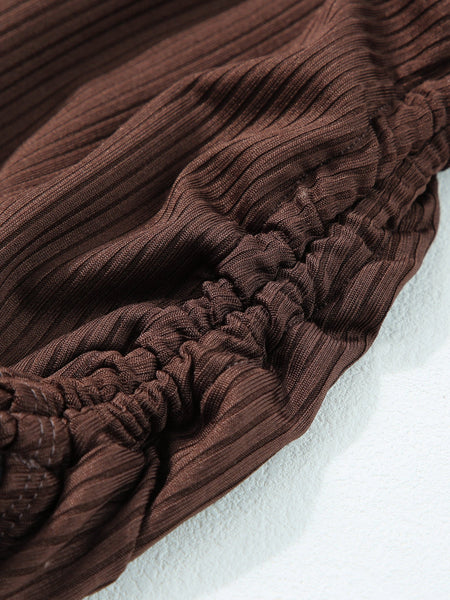 Ribbed Coffee Boho Drawstring Monokini Swimsuit