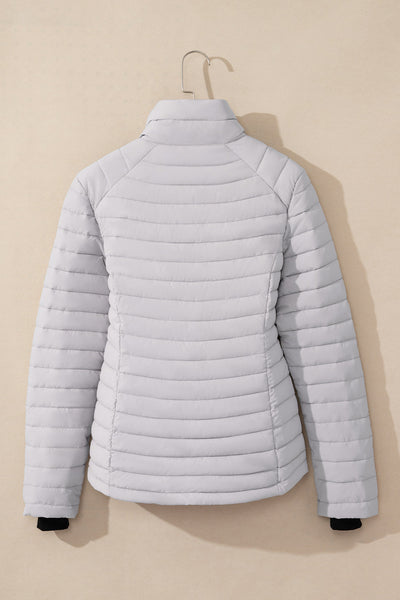 Stylish Women's Silver Quilted Puffer Jacket - Trendy Zip-Up Outerwear for Cold Weather with Comfortable Fit