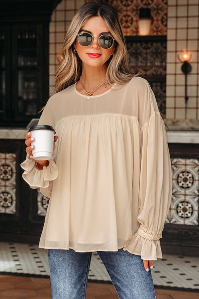 Soft Pastel Pleated Chiffon Blouse for Women - Elegant, Lightweight, Breezy Style Perfect for Any Occasion