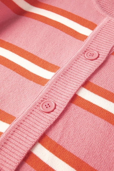 Women's Striped Pink Viscose Blend Drop Shoulder Cardigan