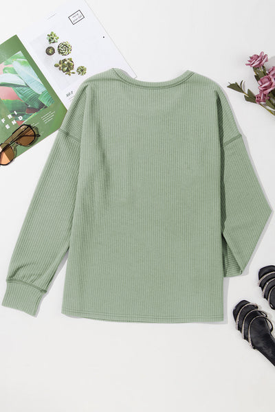 Women's Aqua Solid Corded Long Sleeve Drop Shoulder Top - Casual Fit, Stylish Everyday Essential for Effortless Chic