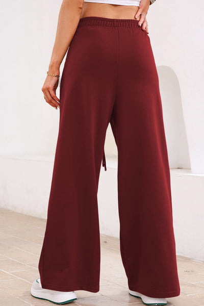 Women's Burgundy Wide-Leg Pleated Sweatpants with Corset Waist