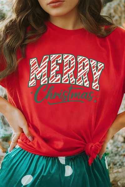Women's Merry Christmas Graphic Tee in Red Cotton Blend