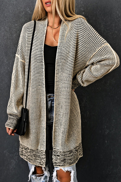 Cozy Women's Apricot Plaid Long Cardigan - Open Front Sweater for Casual Chic Outfits and Everyday Comfort