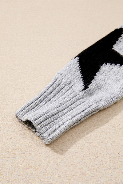 Cozy Women's Gray Star Pattern Oversized Sweater - Casual Knit Pullover for Effortless Everyday Style