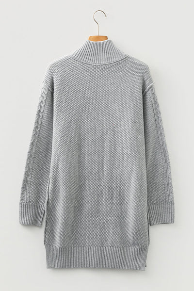 Chic Women's Soft Beige Cable Knit Sweater Dress - Casual Long Sleeve for Effortless Fall Fashion and Comfort