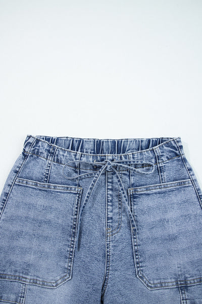 High-Waisted Cotton Blend Barrel Jeans in Medium Blue with practical styling and dependable silhouette control.