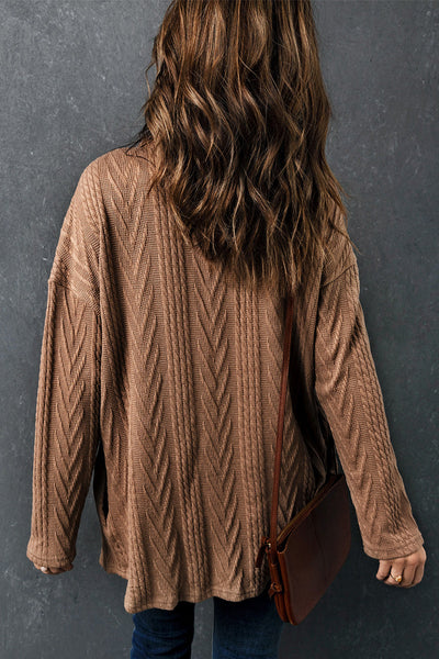Oversized Khaki Textured Knit Shacket with Button Front