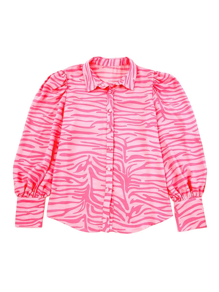 Pink Zebra Print Blouse with Lantern Sleeves