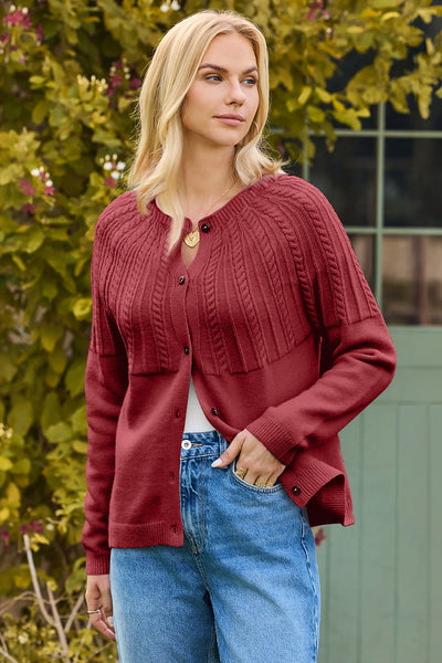 Women's Red Dahlia Cable Knit Button-Down Cardigan