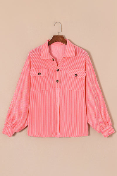 Pink French Terry Oversized Henley Blouse