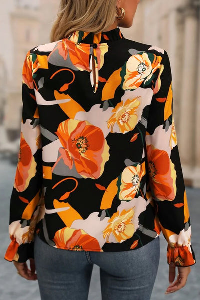 Elegant Women's Black Floral Mock Neck Blouse - Trendy Fit for Day or Night, Perfect for Any Occasion