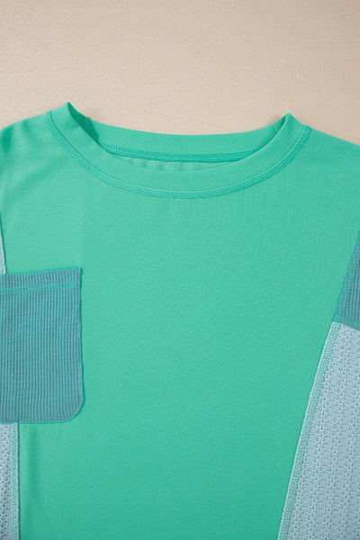 Women's Stylish Green Colorblock Long Sleeve Top with Button Closure & Stitching Detail - Casual Chic for Everyday Wear