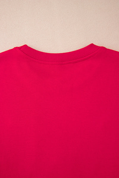 Cozy Fiery Red Santa Baby Graphic Sweatshirt for Women - Festive Holiday Style with Tinsel Detail