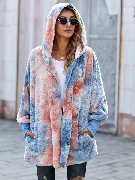 Cozy Colorful Jacket with Hood, Stylish Zippered Drawstring Outerwear for Women