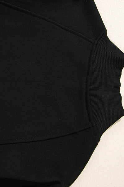 Cozy Women's Black Drop Shoulder Sweatshirt with Zipped Neck - Stylish Casual Pullover for Everyday Comfort
