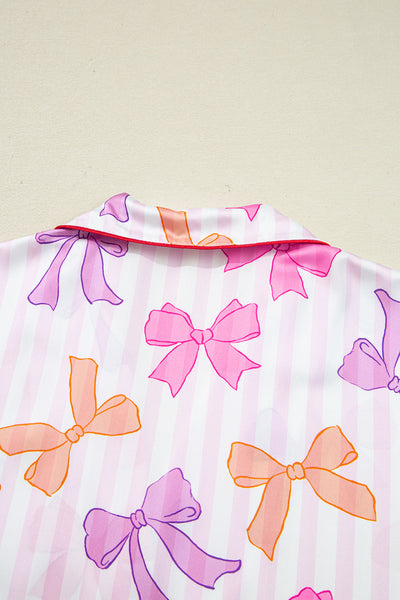 Chic Women's Bow Print Pajama Set - Soft, Cozy Sleepwear for Relaxed Nights, Perfect Gift in Charming Colors