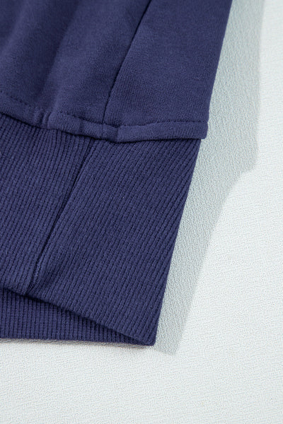 Cozy Women's Navy Blue Fleece-Lined Zip-Up Sweatshirt with Stand Collar & Thumbhole Sleeves for Ultimate Comfort