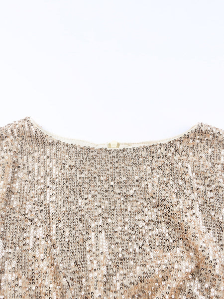 Women's Dress - A Line Dress Wedding Guest Maxi long Dress Beige Long Sleeve Solid Color Sequins Fall Winter V Neck Stylish Elegant Formal Party S M L XL / Party Dress