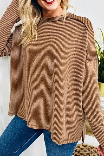 Stylish Women's Twisted Ribbed Long Sleeve Top in Soft Fabric - Comfortable Fit for Casual Everyday Style