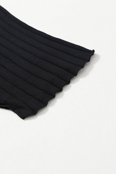 Stylish Women's Black Ribbed Dolman Top with Exposed Seams - Comfortable Everyday Wear for Effortless Chic
