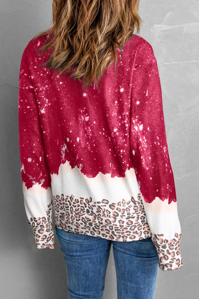 Plus Size Christmas Casual Sweatshirt, Women's Plus Snowflake & Antler Print Long Sleeve Round Neck Medium Stretch Pullover Top