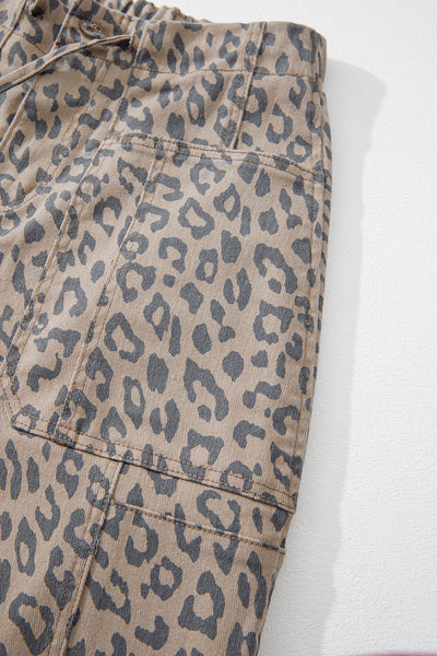 Women's Leopard Print High-Rise Cropped Wide Leg Jeans