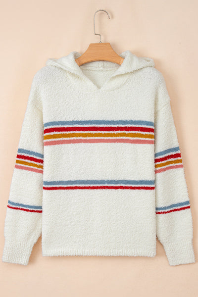 Cream Popcorn Knit Striped Hooded Sweater with practical styling and dependable silhouette control.