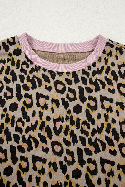 Trendy Women's Pink Leopard Print Lounge Set with Long Sleeve Pullover & Shorts - Stylish Casual Comfort Outfit