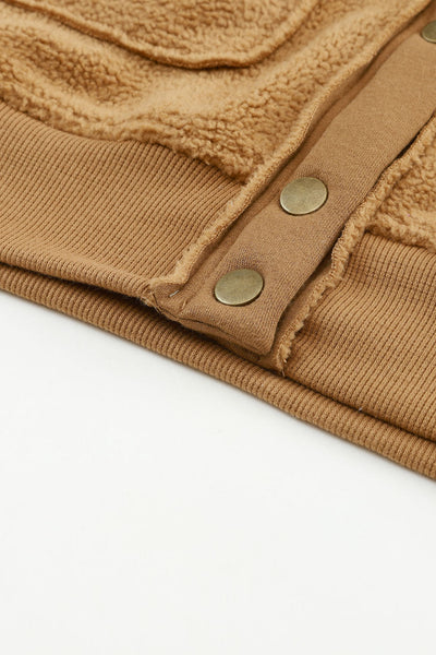Women's Camel Sherpa Fleece Bomber Jacket with Oversized Shawl Collar