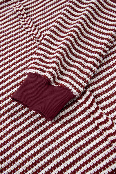 Women's Burgundy Striped Knit Long Sleeve Pullover