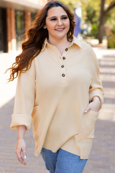 Stylish Plus Size Women's Casual Cotton Henley Top - Comfortable Fit with Trendy Button Accents
